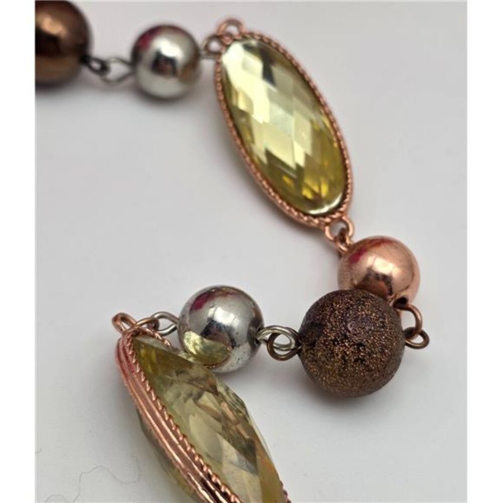 Long Copper Tone Cross Necklace Yellow Crystal Beads Boho 29 In Adj. - Picture 5 of 9